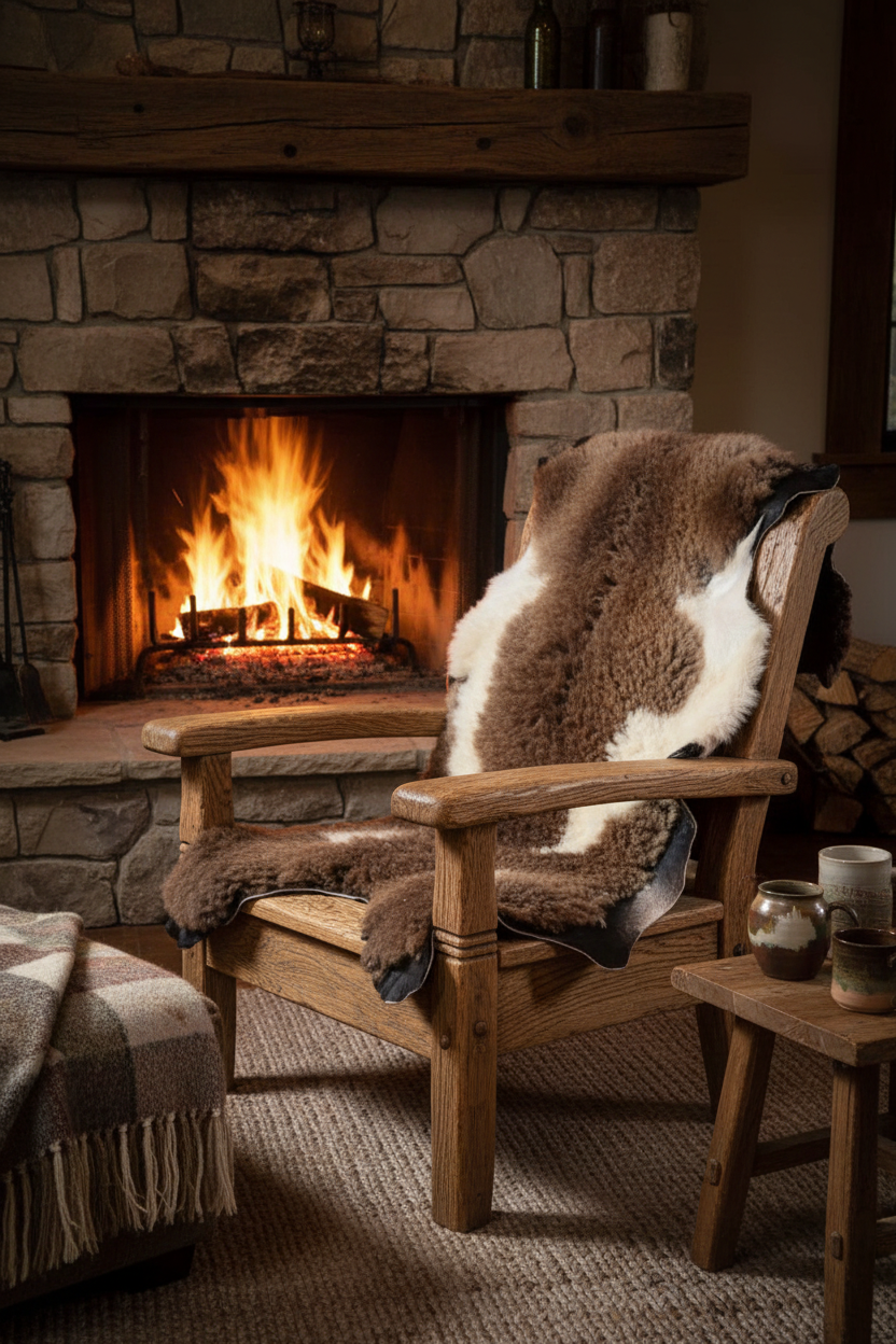 Bark tanned sheepskin 42 x 28 / silky wool