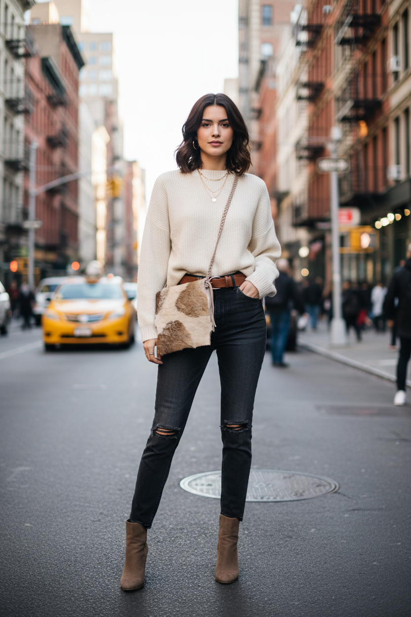 Natural Sheepskin Crossbody Bag
