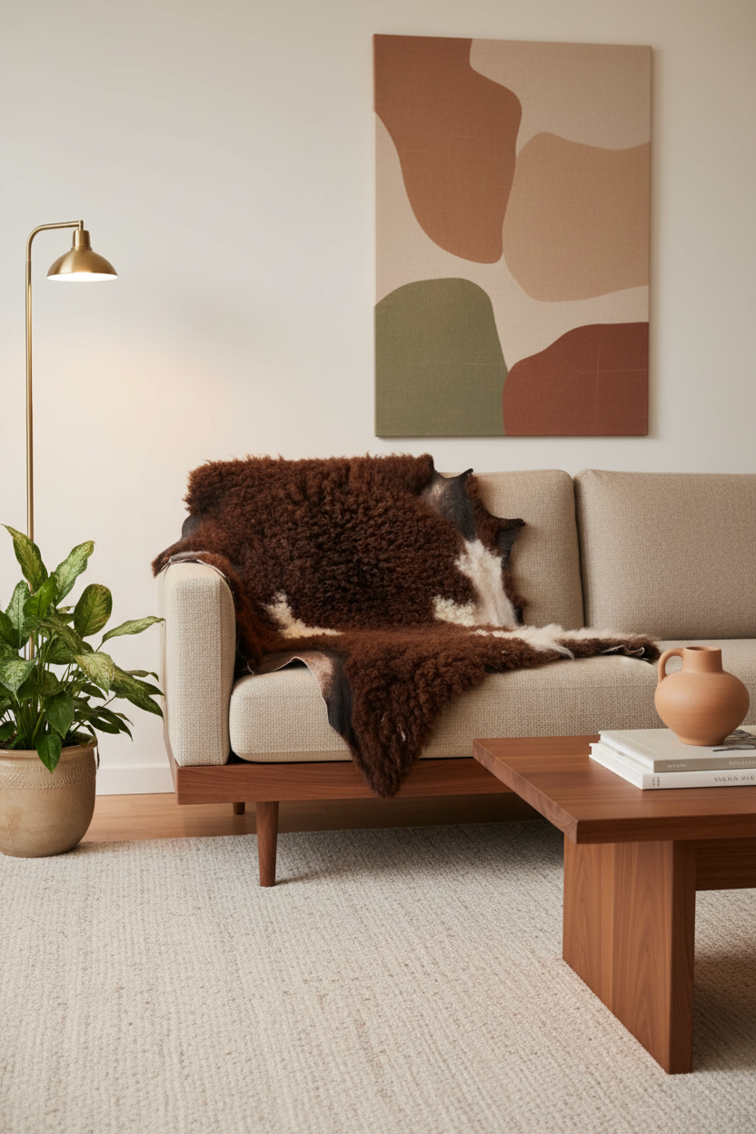 Bark tanned sheepskin 37 x 27 2 inch silky wool