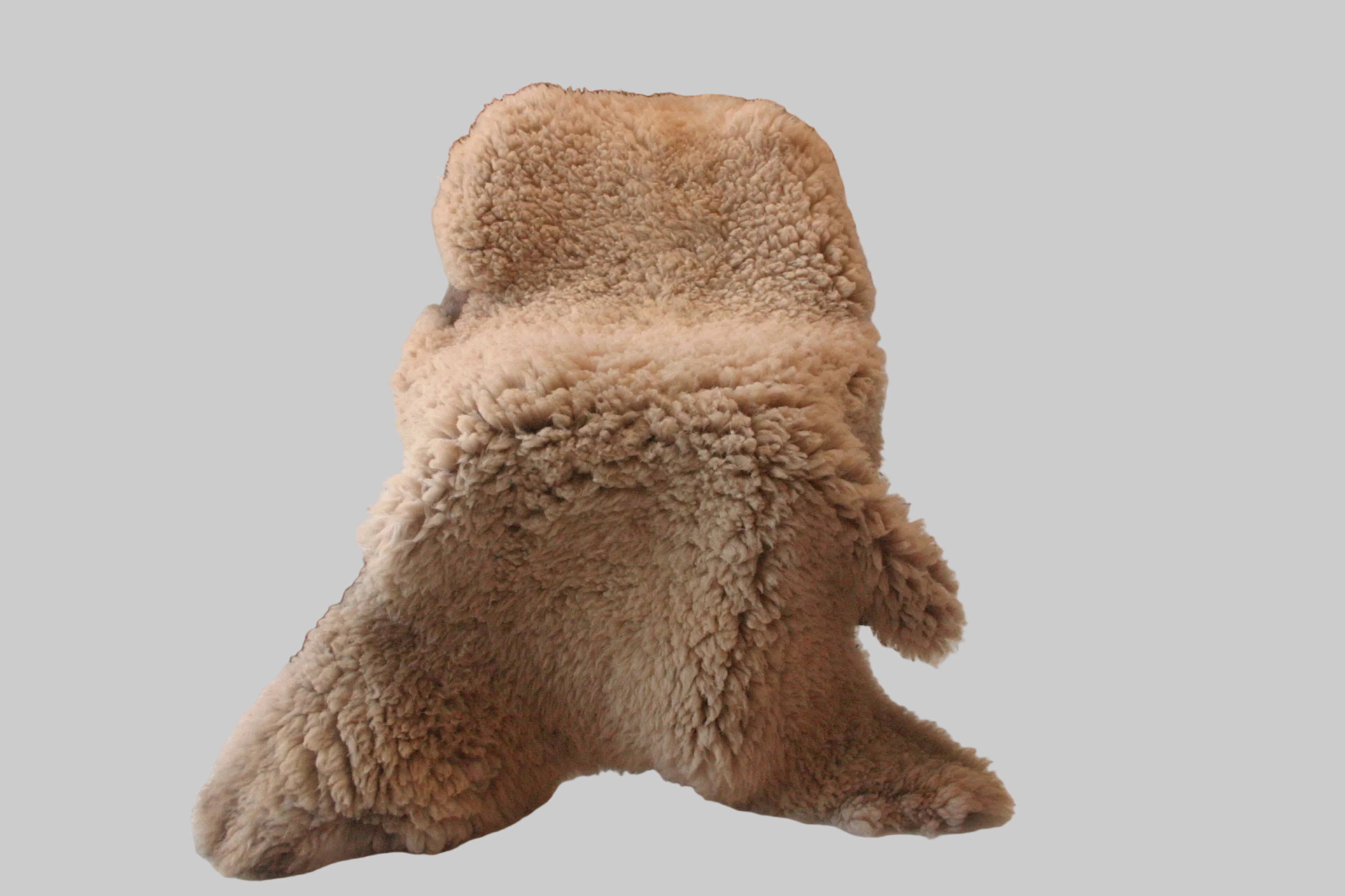 Sheepskin rug on a white floor with 