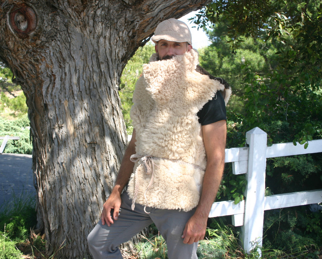 Reversible Bark-Tanned Sheepskin Vest with Collar & Pockets