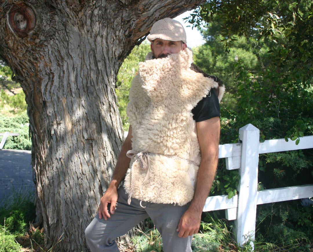 Reversible Bark-Tanned Sheepskin Vest with Collar & Pockets