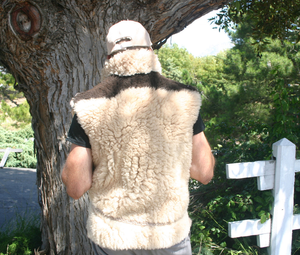 Reversible Bark-Tanned Sheepskin Vest with Collar & Pockets