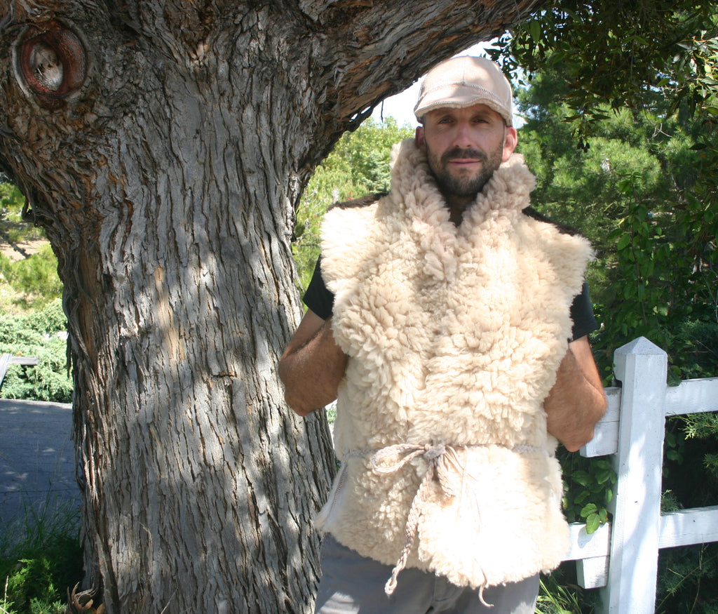 Reversible Bark-Tanned Sheepskin Vest with Collar & Pockets